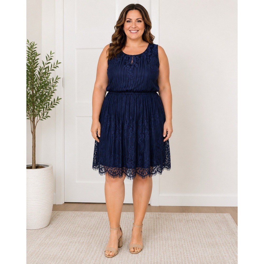 NWT Xhilaration Women's XXL Navy‎ Blue Lace Sleeveless Fit & Flare Dress